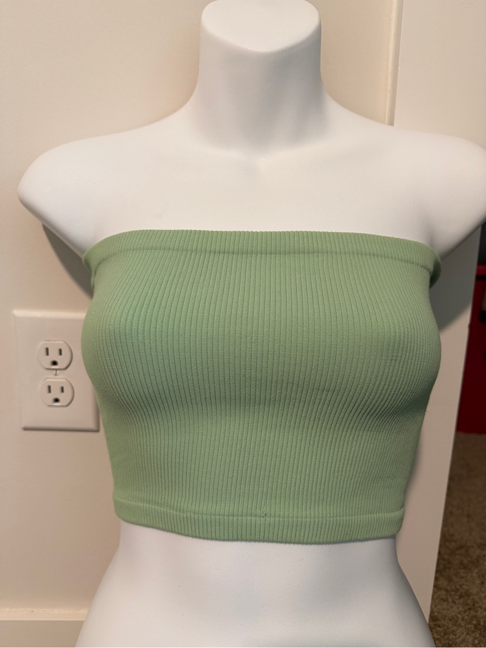 free people Ribbed Strapless Crop Top - Sage Green